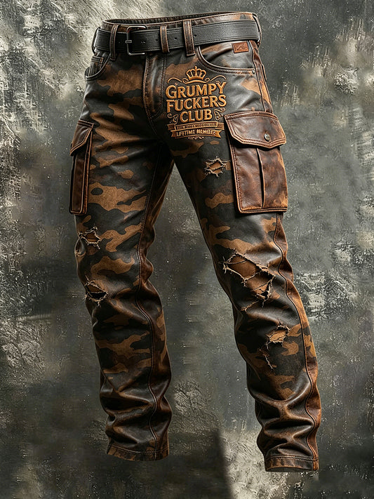 Men's Retro Vacation Business Old Fuckers Club Art Print Casual Workwear Trousers