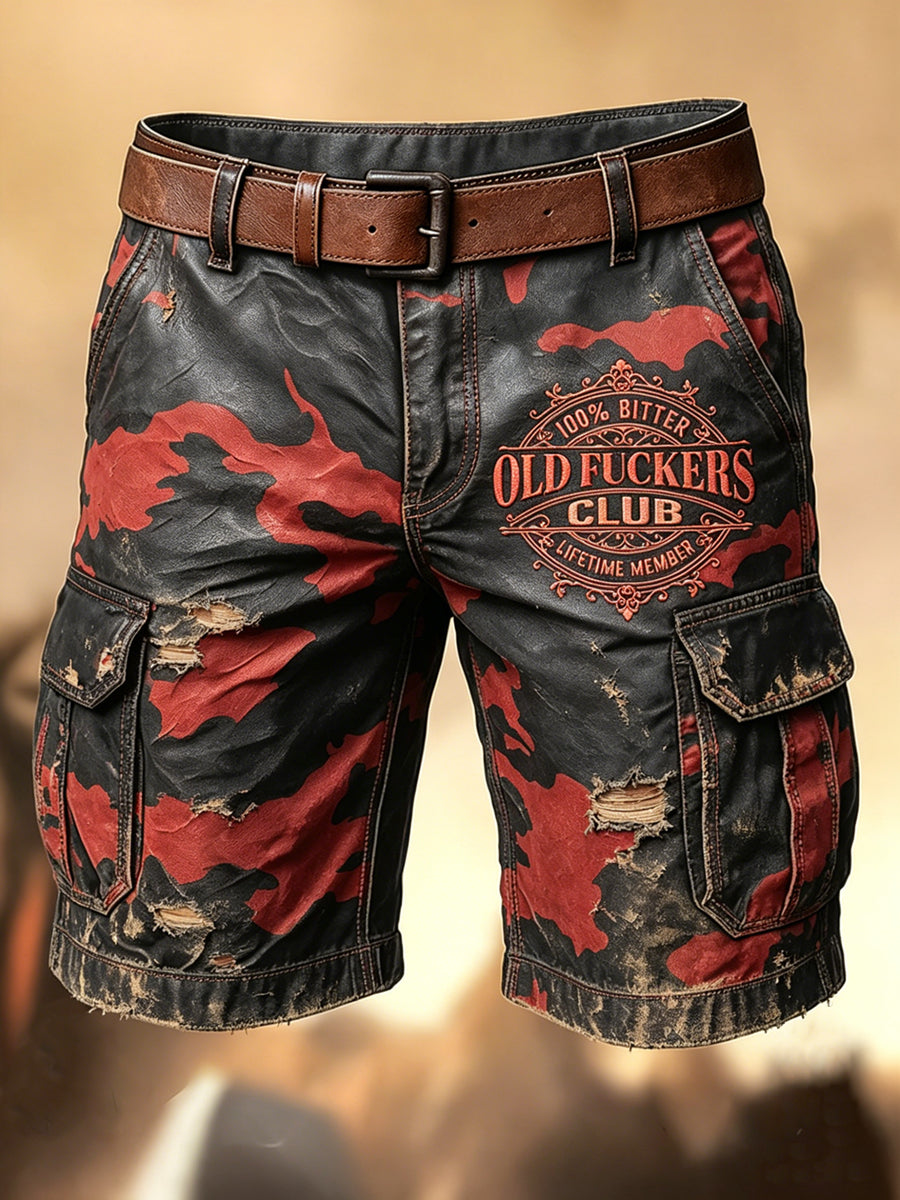 Men's Retro Vacation Business Old Fuckers Club Art Print Casual Shorts