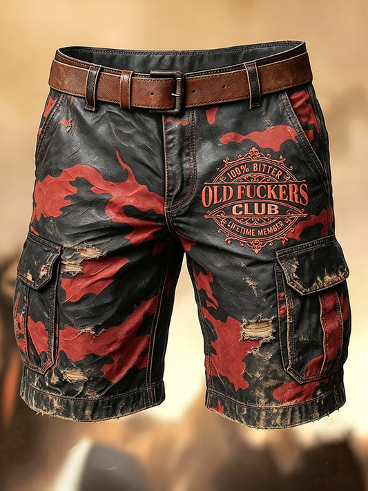 Men's Retro Vacation Business Old Fuckers Club Art Print Casual Shorts