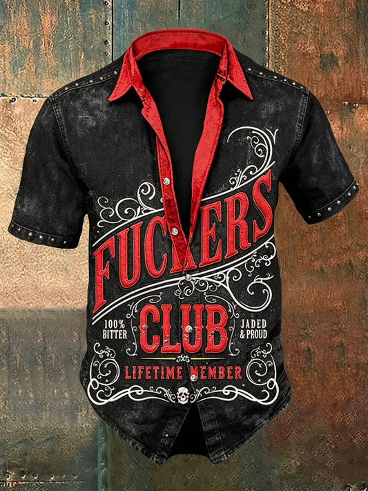 Men's Old Fuckers Club Print Casual Short Sleeved Shirt