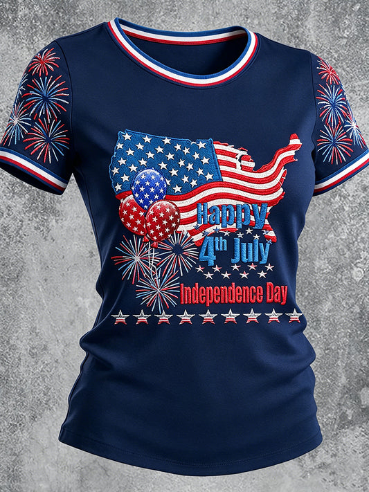 Women's Independence Day Printed Vintage Fashion Loose Short Sleeve T-Shirt