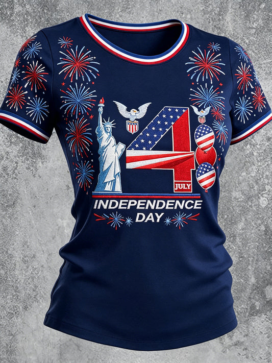 Women's Independence Day Printed Vintage Fashion Loose Short Sleeve T-Shirt