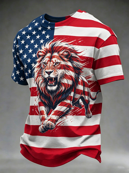 Men's USA Independence Day Printed Vintage Fashion Loose Short Sleeve T-Shirt