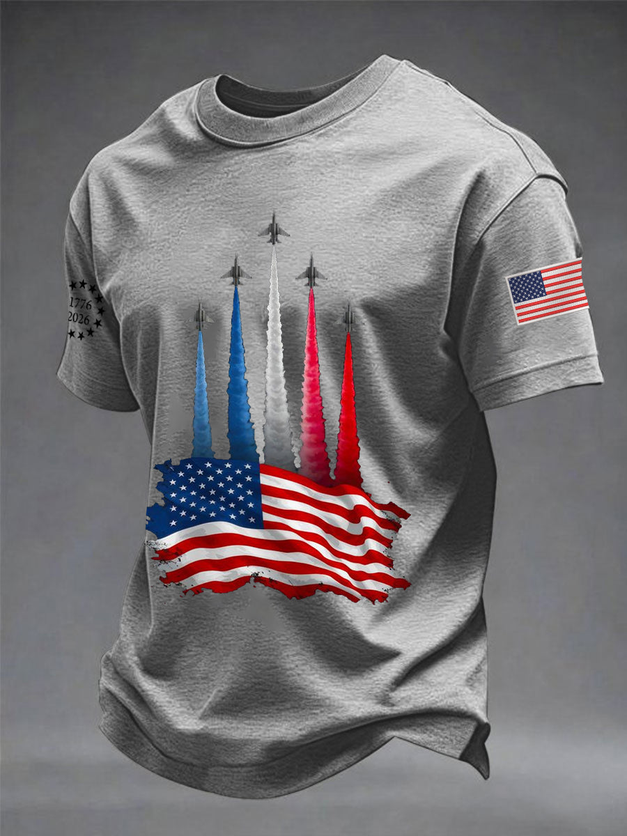 Men's Independence Day American Flag Jet Planes Print Casual Tee