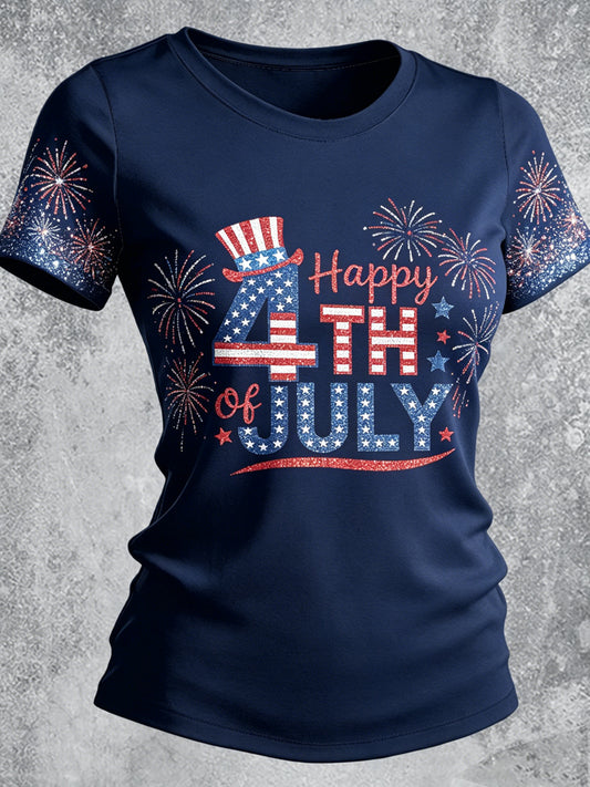 Women's Independence Day Printed Vintage Fashion Loose Short Sleeve T-Shirt