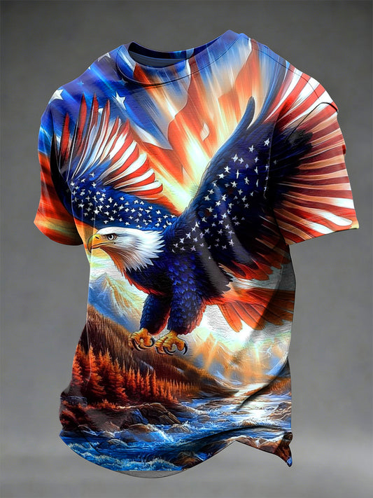 Men's USA Independence Day Printed Vintage Fashion Loose Short Sleeve T-Shirt