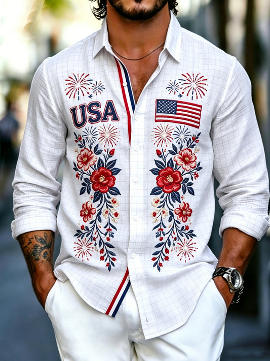 Men's Independence Day Printed Long Sleeved Shirt