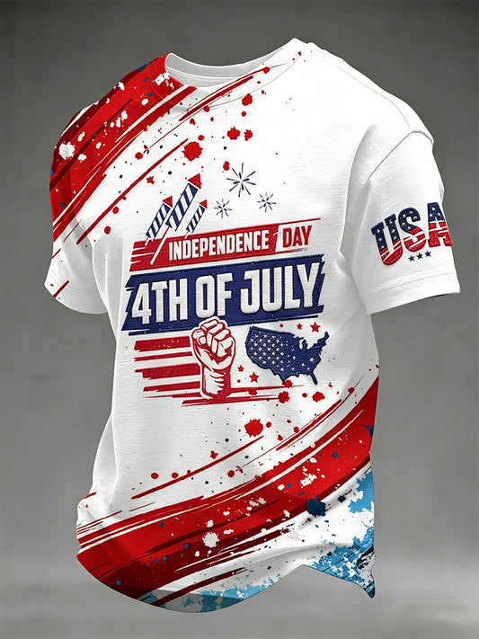 Men's Independence Day Printed Vintage Fashion Loose Short Sleeve T-Shirt