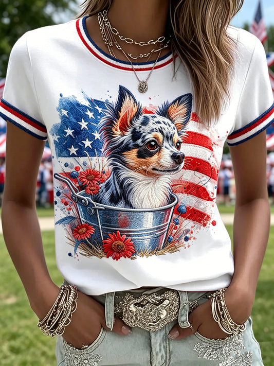 Women's Independence Day Animals Printed Vintage Fashion Loose Short Sleeve T-Shirt