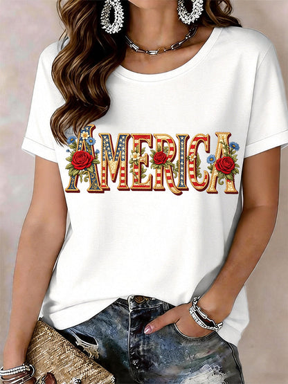 Women's America Floral Pattern T-Shirt