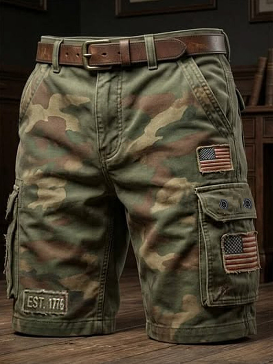 Men's USA Flag Camouflage Print Casual Cargo Shorts