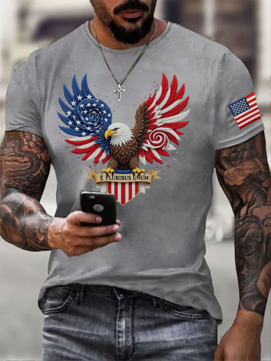 Men's E pluribus unum Printed imitation cotton short-sleeved T-shirt