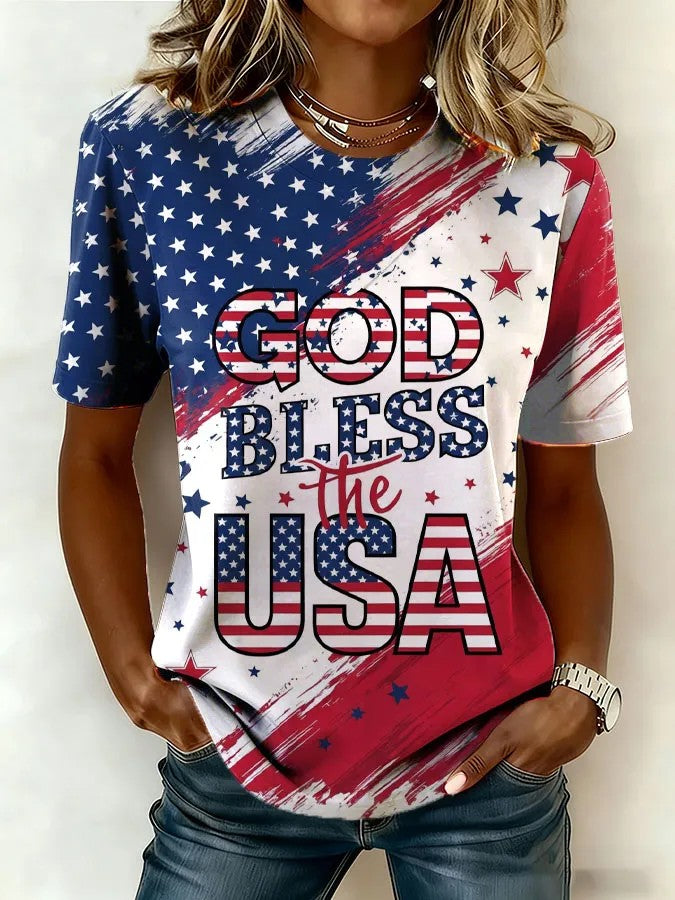 Women's God Bless The USA Printed T-Shirt