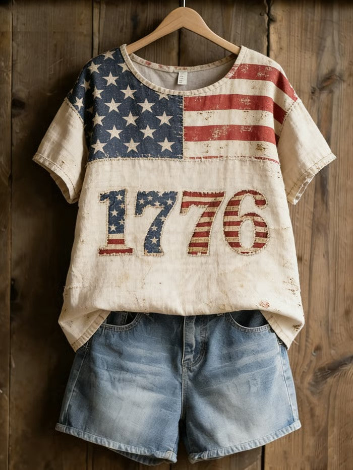 Women's America linen Printed Casual T-Shirt