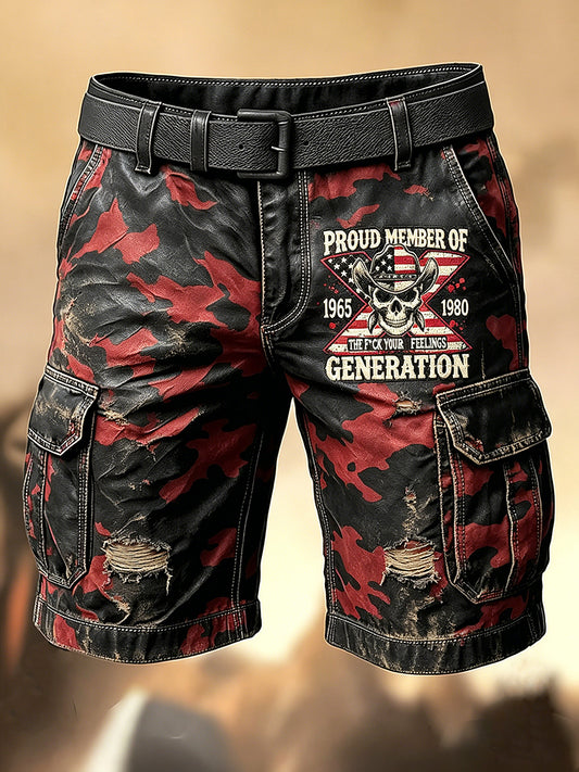 Men's Retro Vacation Business Old Fuckers Club Art Print Casual Shorts