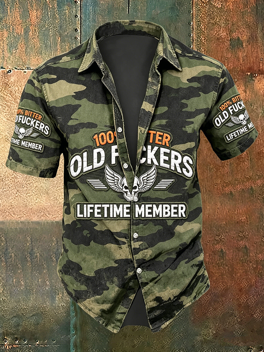 Men's Old Fuckers Club Print Casual Short Sleeved Shirt