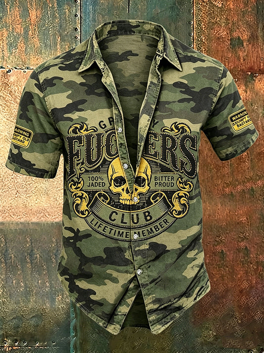 Men's Old Fuckers Club Print Casual Short Sleeved Shirt