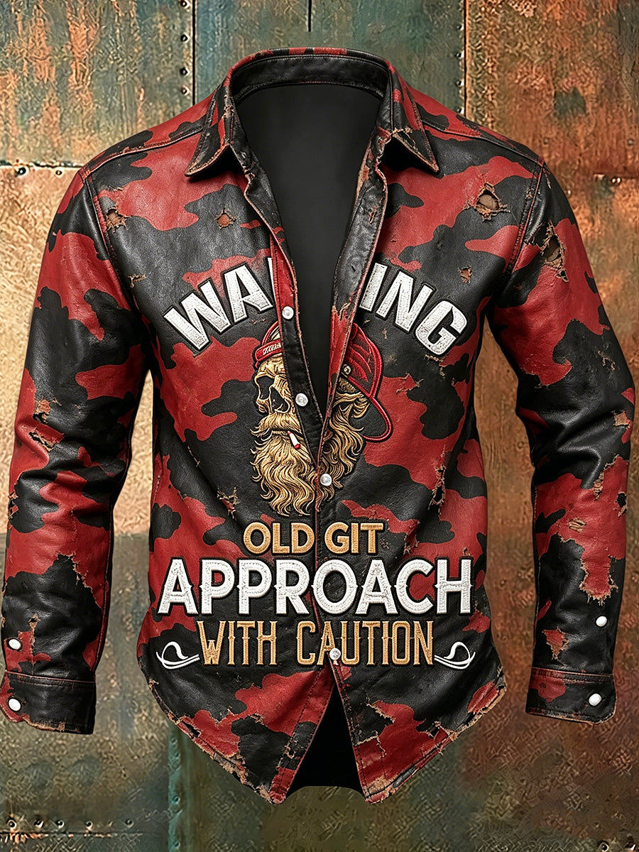 Men's Old Fuckers Club Print Casual Long Sleeved Shirt