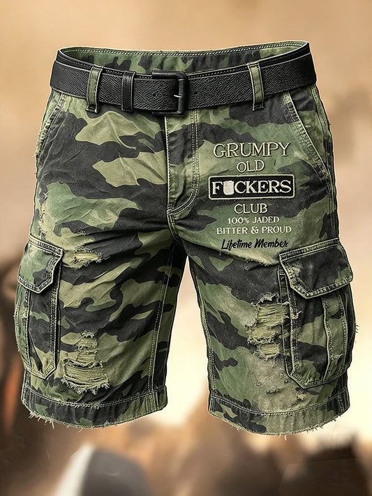 Men's Retro Vacation Business Old Fuckers Club Art Print Casual Shorts