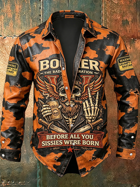 Men's Old Fuckers Club Print Casual Long Sleeved Shirt