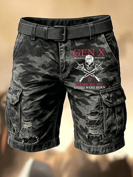 Men's Retro Vacation Business Old Fuckers Club Art Print Casual Shorts