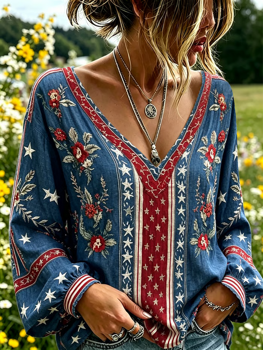 Women's Anniversary Freedom Flower Art Print linen T-shirt