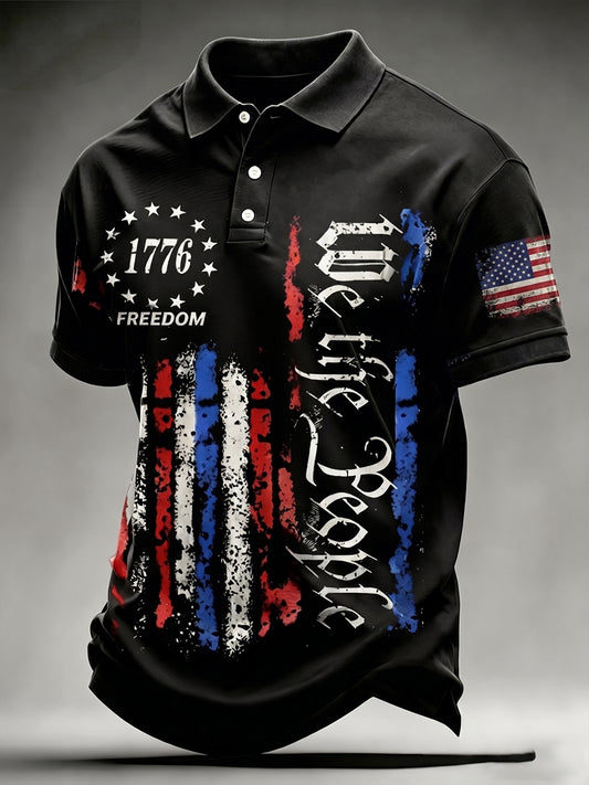 Men's Vintage Independence Day Flag Printed Short Sleeve Top