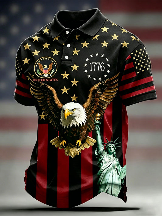 Men's Vintage Independence Day Flag Printed Short Sleeve Top