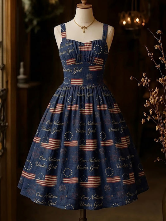 Women's Independence Day Retro Printed Elegant Dress