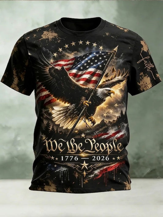 Men's America Flag Eagle We The People Printed T-shirt