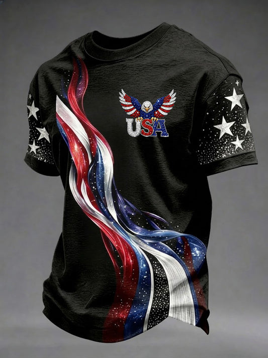 Men's America Flag Eagle Printed T-shirt