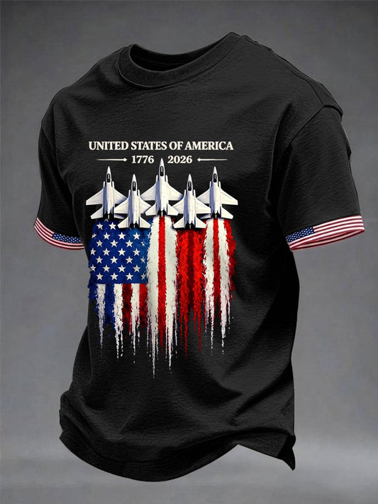 Men's Independence Day USA Flag Jet Print Casual Tee