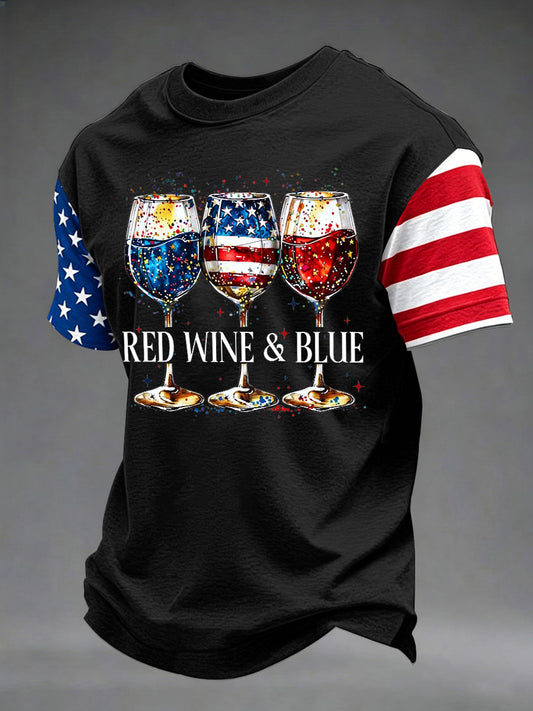 Men's Independence Day Red Wine Blue Print Tee