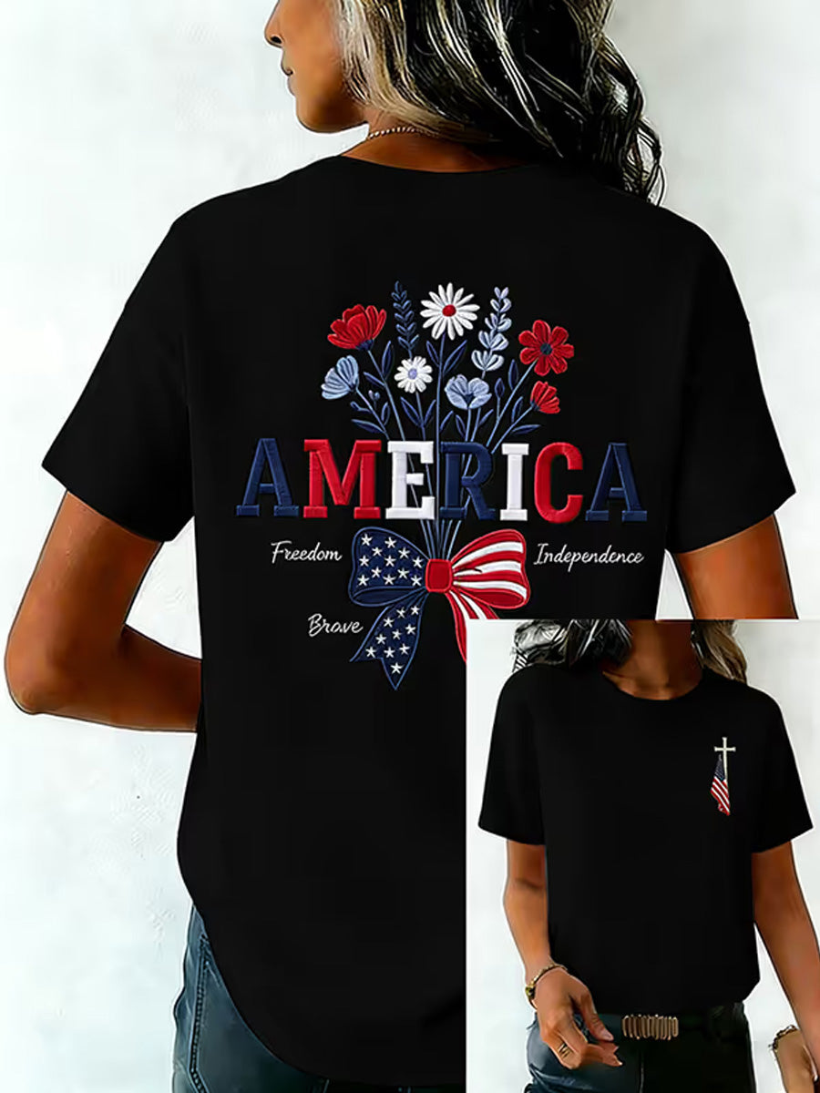 Women's Independence Day USA Flag Print Tee
