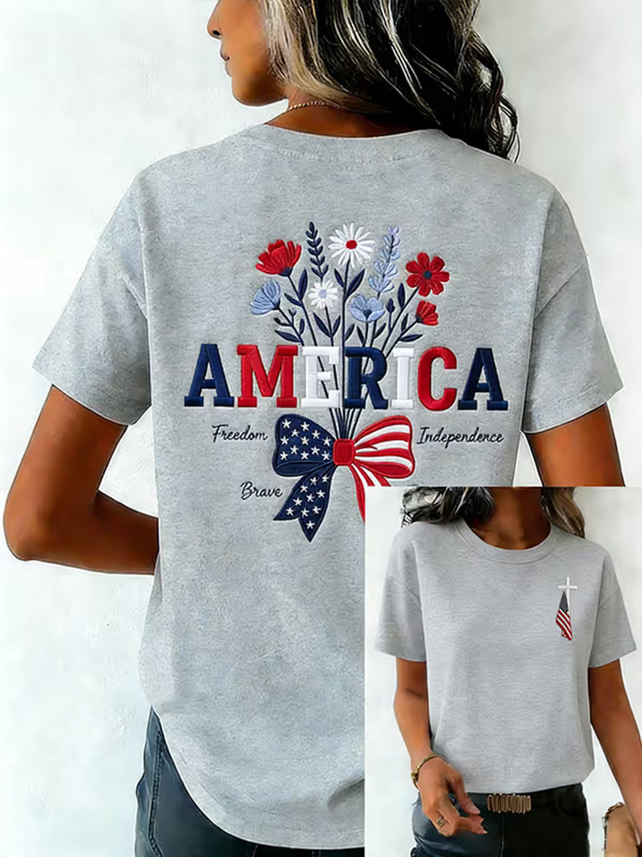 Women's Independence Day USA Flag Print Tee