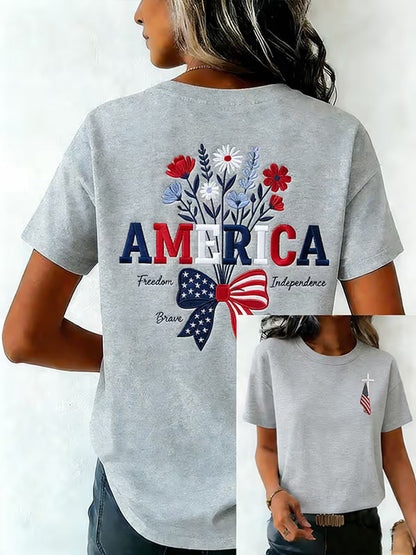 Women's Independence Day USA Flag Print Tee