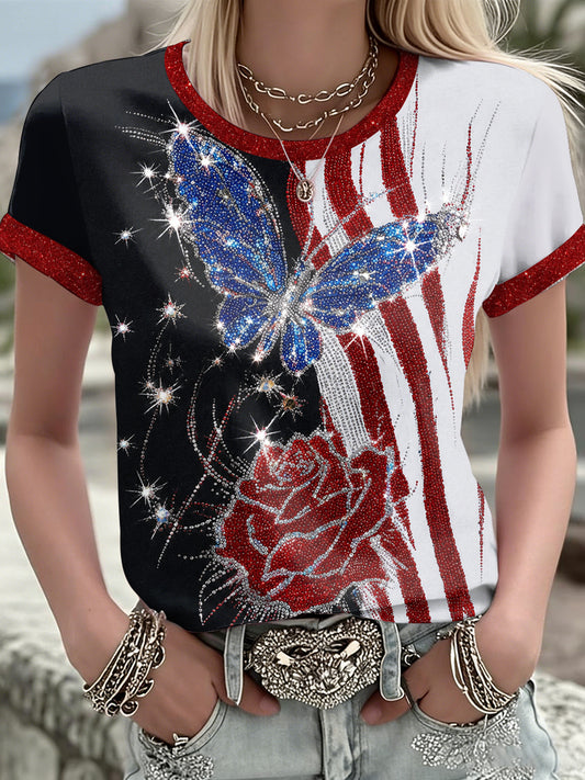 Women's America Floral Printed T-shirt