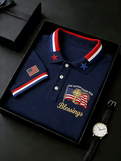 Men's Independence Day USA Flag Print Polo