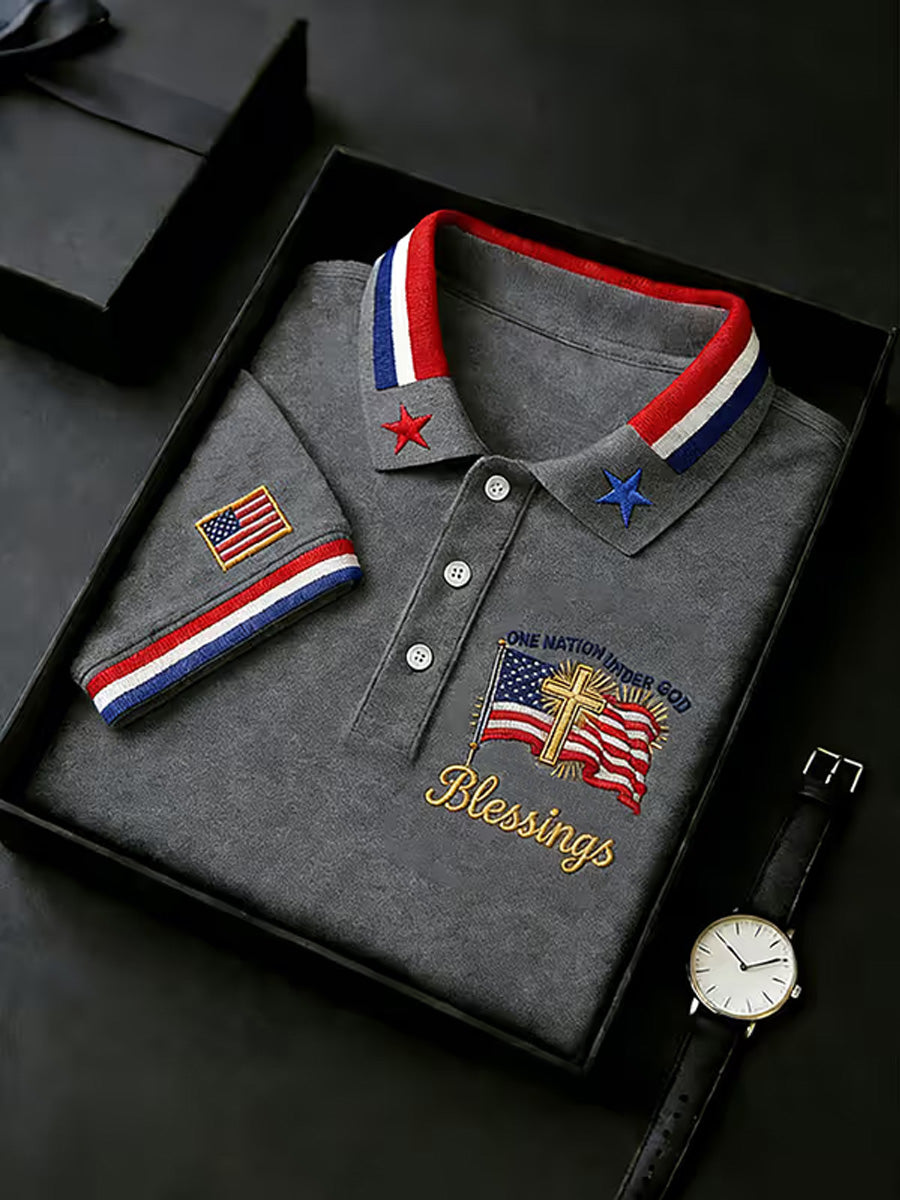 Men's Independence Day USA Flag Print Polo
