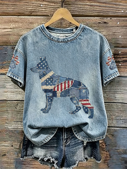 Women's German Shepherd Patchwork Print Casual T-Shirt