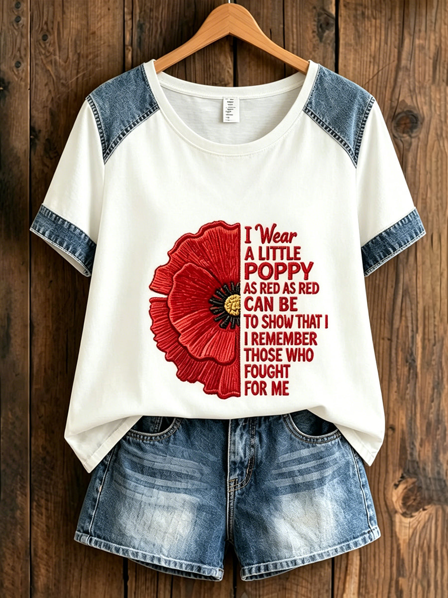 Women's Retro Patriotic Commemorative Day Floral Art Print Casual T-shirt