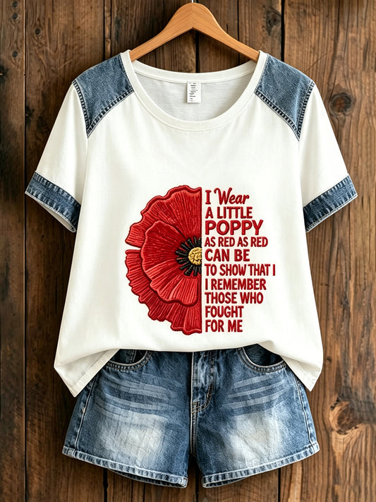 Women's Retro Patriotic Commemorative Day Floral Art Print Casual T-shirt