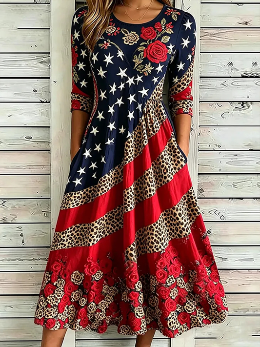 Women's American Flag Flowers Dresses