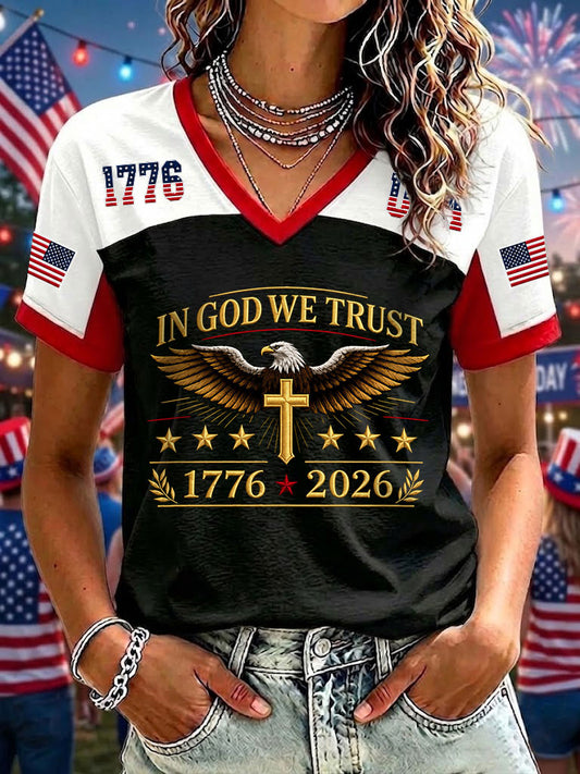 Women's In God We Trust Printed V-neck T-shirt