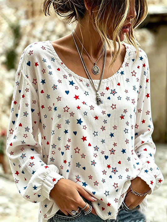 Women's Independence Day Stars Cotton-Linen Shirt