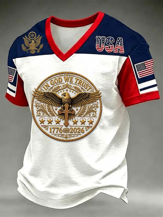 Men's In God We Trust Printed V-neck T-shirt