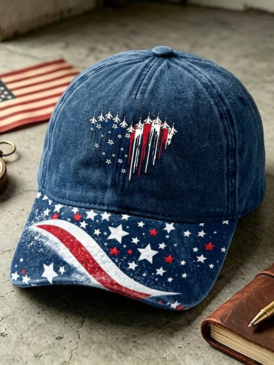 Unisex  Independence Day USA Flag Jet Heart Print Casual Patriotic Hat