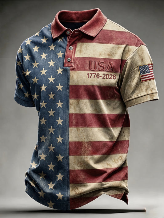Men's Vintage Independence Day Flag Short Sleeve Top