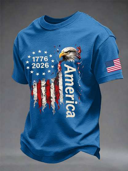 Men's Independence Day imitation cotton short-sleeved T-shirt