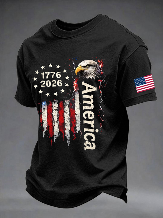 Men's Independence Day imitation cotton short-sleeved T-shirt